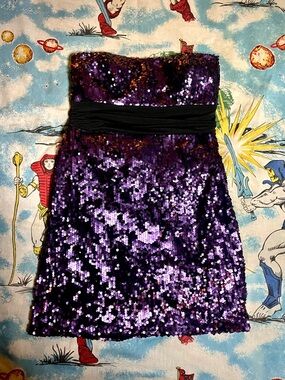 Vintage NWOT Speechless Purple Sequin Strapless Dress sz 17